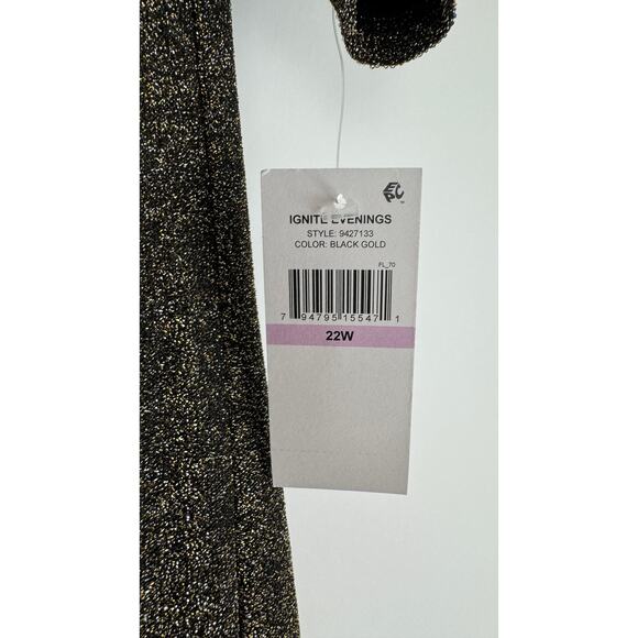 Ignite Evenings Womens Metallic Evening Maxi Dress Plus Size 22W Gold Black New - Picture 6 of 10